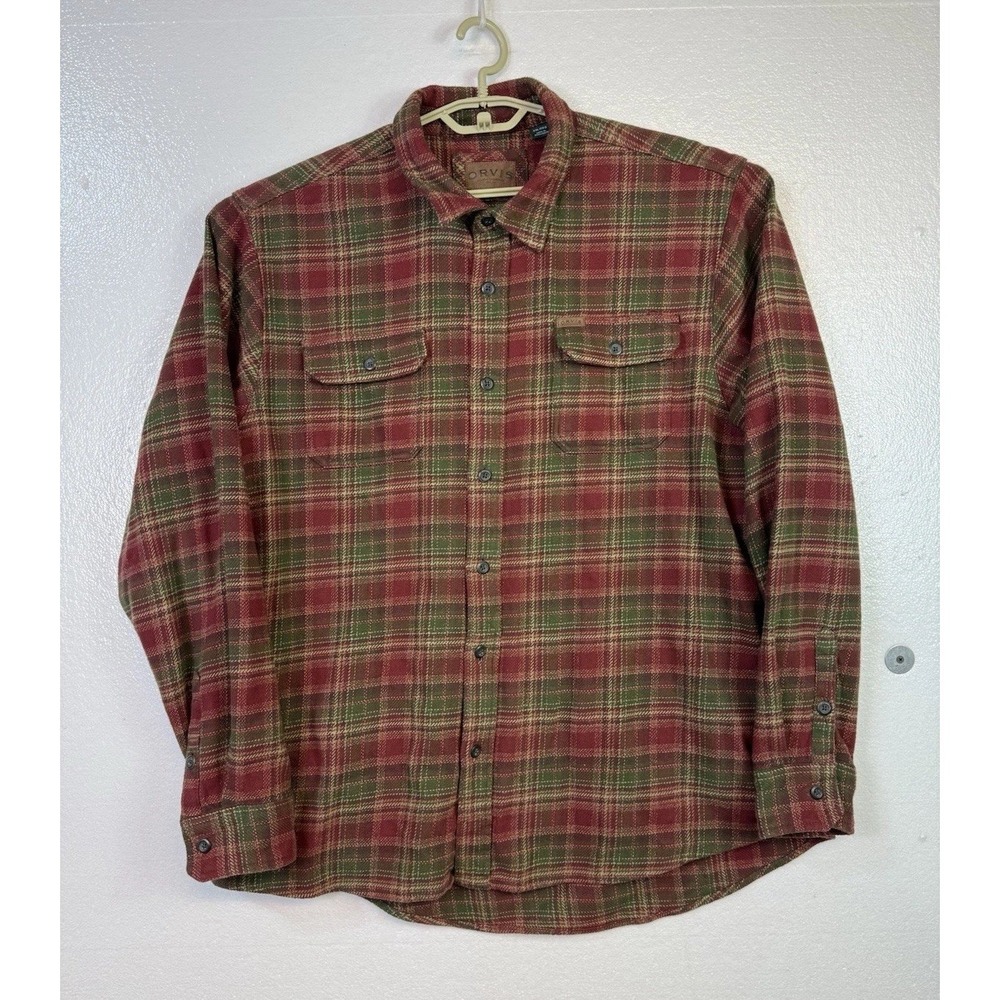 Orvis Heavy Flannel‎ Shacket Shirt Mens XXL Red Green Button Up Chore Jacket